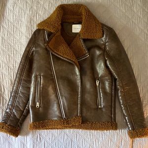 Topman Vegan Leather Bomber Jacket - Brown